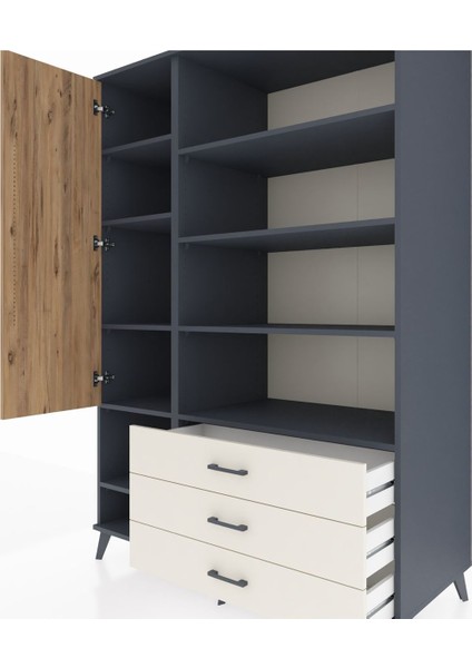 Kronos Dolap 9 Raflı 3 Çekmeceli Tek Kapaklı 132X59X195 Antrasit-Çam/aytaşı fırsatları