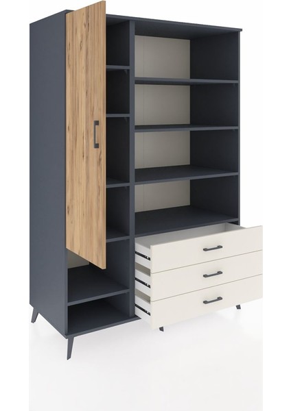 Kronos Dolap 9 Raflı 3 Çekmeceli Tek Kapaklı 132X59X195 Antrasit-Çam/aytaşı indirimleri