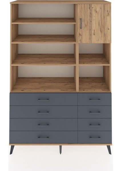 Hyperion Dolap 8 Raflı 8 Çekmeceli Tek Kapaklı 132X44X195 Çam-Çam/antrasit