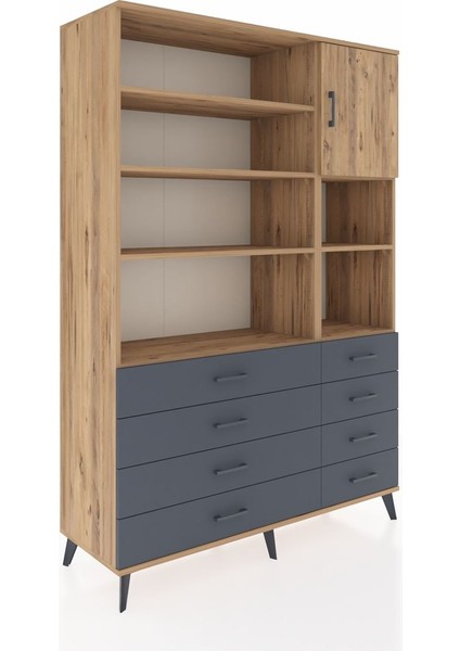 Hyperion Dolap 8 Raflı 8 Çekmeceli Tek Kapaklı 132X44X195 Çam-Çam/antrasit fiyatları