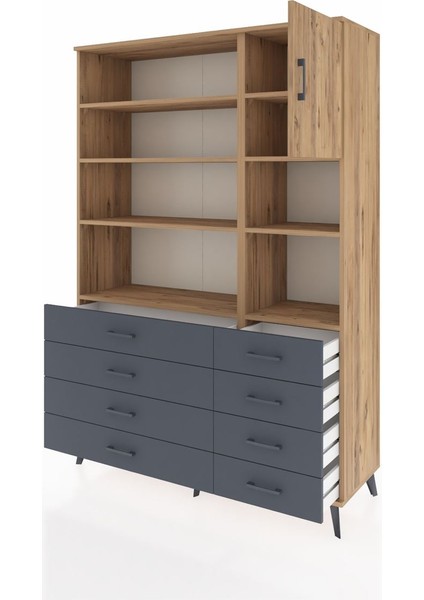 Hyperion Dolap 8 Raflı 8 Çekmeceli Tek Kapaklı 132X44X195 Çam-Çam/antrasit modelleri
