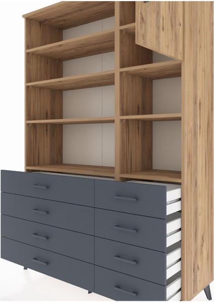 Hyperion Dolap 8 Raflı 8 Çekmeceli Tek Kapaklı 132X44X195 Çam-Çam/antrasit fırsatları