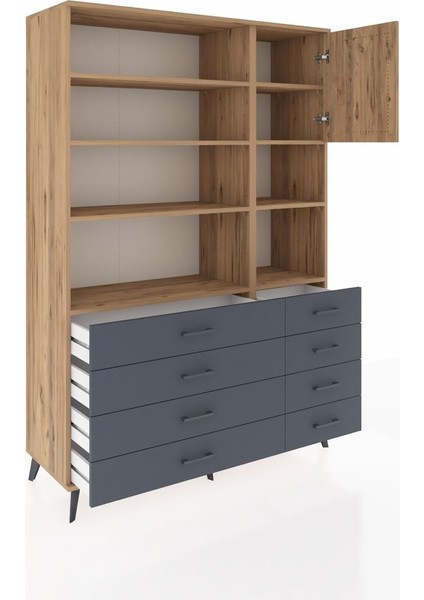 Hyperion Dolap 8 Raflı 8 Çekmeceli Tek Kapaklı 132X44X195 Çam-Çam/antrasit indirimleri