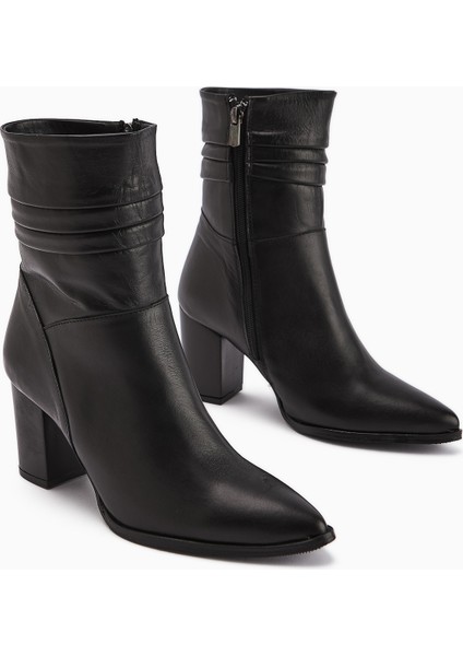 Tamina Hakiki Deri Siyah Sivri Burunlu Topuklu Kadın Bot fiyatları