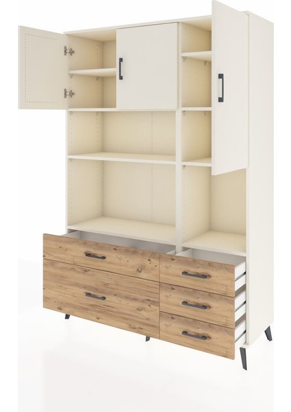 Hyperion Dolap 8 Raflı 5 Çekmeceli 3 Kapaklı 132X44X195 Aytaşı-Aytaşı/çam modelleri