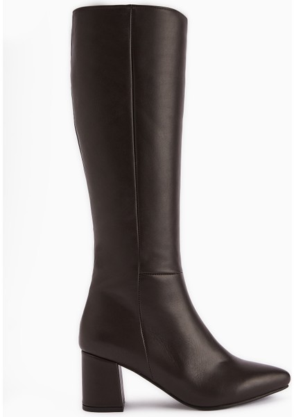 Velma Hakiki Deri Kahve Topuklu Kadın Çizme