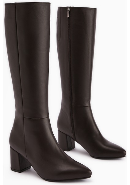 Velma Hakiki Deri Kahve Topuklu Kadın Çizme fiyatları