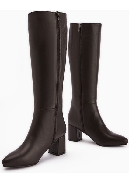Velma Hakiki Deri Kahve Topuklu Kadın Çizme modelleri