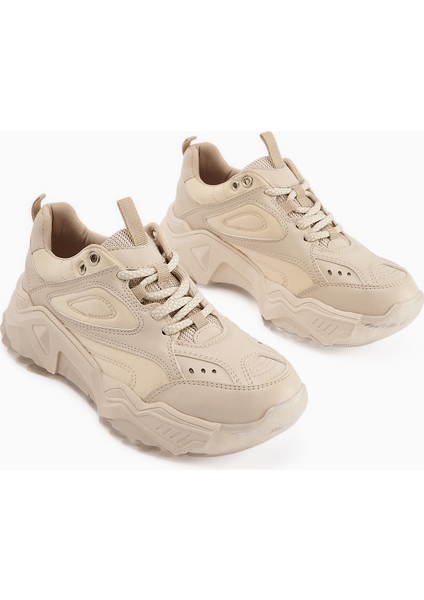Erla Bej Kalın Tabanlı Bağcıklı Kadın Sneakers