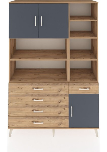 Hyperion Dolap 9 Raflı 5 Çekmeceli 3 Kapaklı 132X44X195 Çam-Antrasit/çam