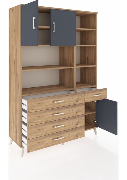 Hyperion Dolap 9 Raflı 5 Çekmeceli 3 Kapaklı 132X44X195 Çam-Antrasit/çam indirimleri