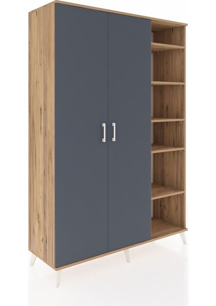 Hyperion Dolap 7 Raflı 2 Kapaklı Tek Askılı 132X44X195 Çam-Antrasit/çam fiyatları
