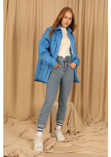 Kapitone Kumaş Çift Dikiş Desen Kadın Mont