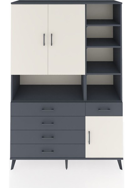 Hyperion Dolap 8 Raflı 5 Çekmeceli 3 Kapaklı 132X44X195 Antrasit-Aytaşı/antrasit