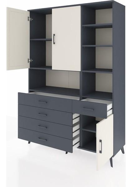 Hyperion Dolap 8 Raflı 5 Çekmeceli 3 Kapaklı 132X44X195 Antrasit-Aytaşı/antrasit modelleri