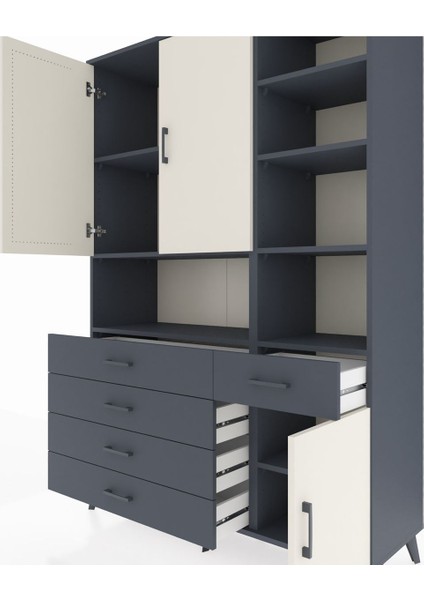 Hyperion Dolap 8 Raflı 5 Çekmeceli 3 Kapaklı 132X44X195 Antrasit-Aytaşı/antrasit fırsatları