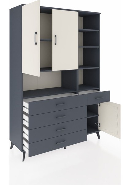Hyperion Dolap 8 Raflı 5 Çekmeceli 3 Kapaklı 132X44X195 Antrasit-Aytaşı/antrasit indirimleri