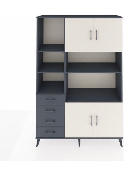 Hyperion Dolap 8 Raflı 4 Çekmeceli 4 Kapaklı 132X44X195 Antrasit-Aytaşı/antrasit
