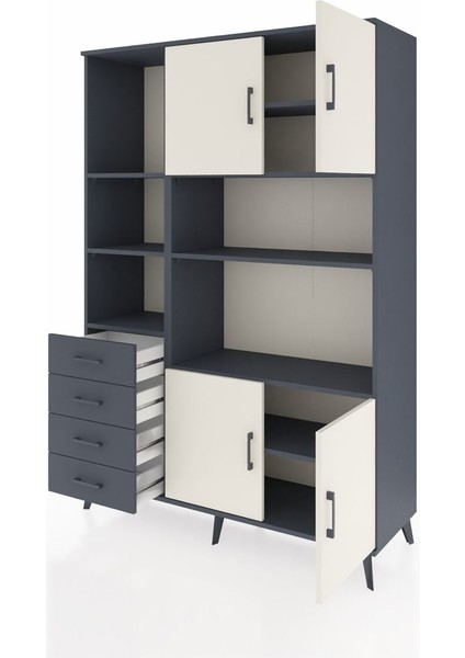 Hyperion Dolap 8 Raflı 4 Çekmeceli 4 Kapaklı 132X44X195 Antrasit-Aytaşı/antrasit modelleri