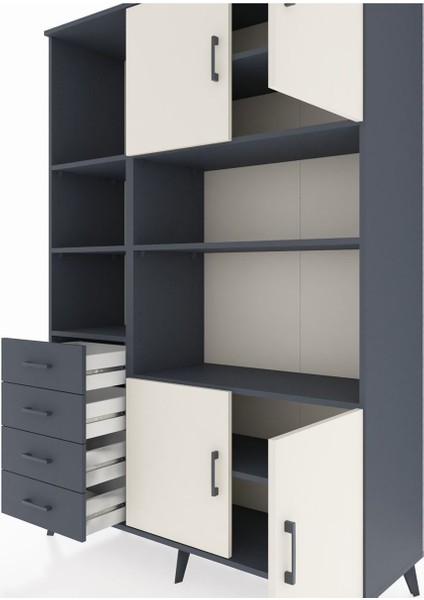 Hyperion Dolap 8 Raflı 4 Çekmeceli 4 Kapaklı 132X44X195 Antrasit-Aytaşı/antrasit fırsatları