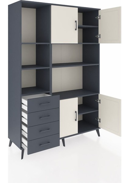 Hyperion Dolap 8 Raflı 4 Çekmeceli 4 Kapaklı 132X44X195 Antrasit-Aytaşı/antrasit indirimleri