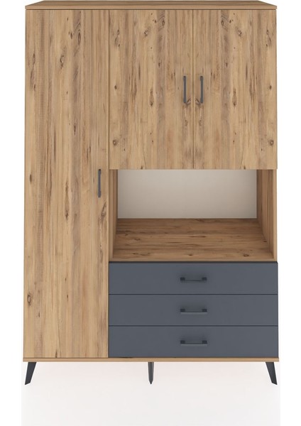 Hyperion Dolap 6 Raflı 3 Çekmeceli 3 Kapaklı 132X44X195 Çam-Çam/antrasit
