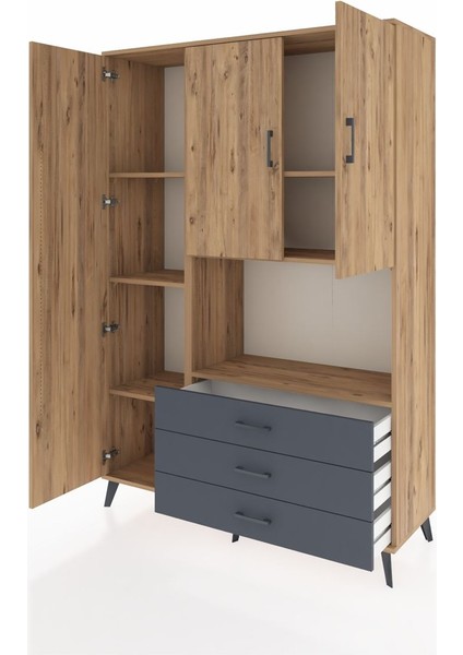Hyperion Dolap 6 Raflı 3 Çekmeceli 3 Kapaklı 132X44X195 Çam-Çam/antrasit modelleri