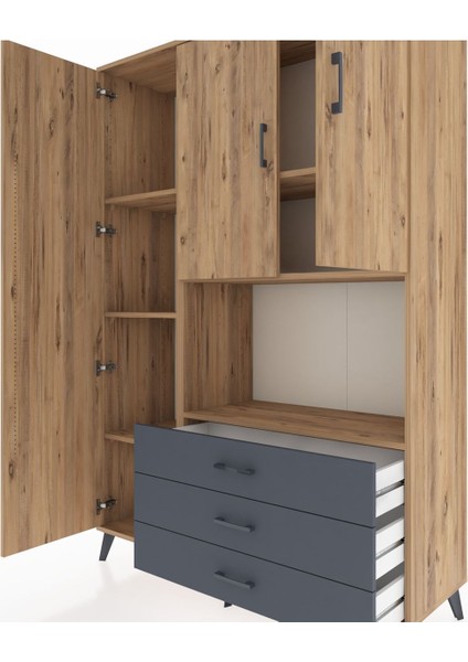 Hyperion Dolap 6 Raflı 3 Çekmeceli 3 Kapaklı 132X44X195 Çam-Çam/antrasit fırsatları