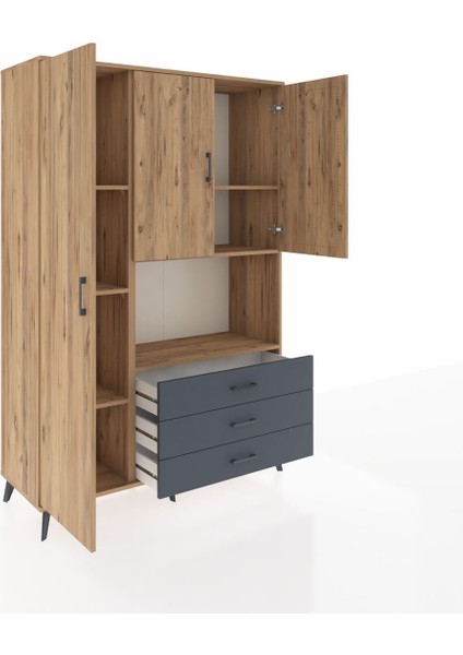 Hyperion Dolap 6 Raflı 3 Çekmeceli 3 Kapaklı 132X44X195 Çam-Çam/antrasit indirimleri