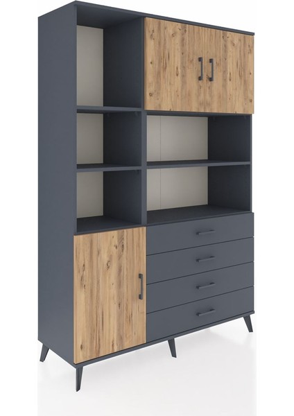 Hyperion Dolap 8 Raflı 4 Çekmeceli 3 Kapaklı 132X44X195 Antrasit-Çam/antrasit fiyatları