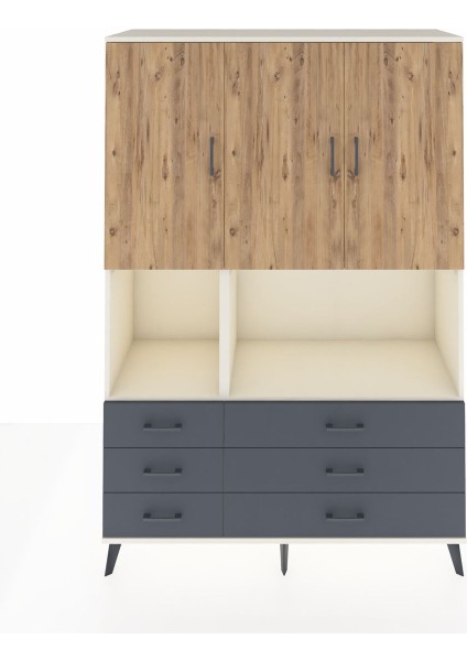 Hyperion Dolap 6 Raflı 6 Çekmeceli 3 Kapaklı 132X44X195 Aytaşı-Çam/antrasit