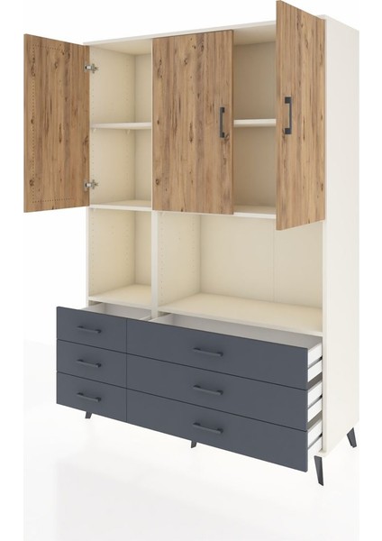 Hyperion Dolap 6 Raflı 6 Çekmeceli 3 Kapaklı 132X44X195 Aytaşı-Çam/antrasit modelleri