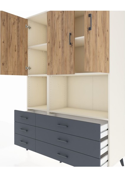 Hyperion Dolap 6 Raflı 6 Çekmeceli 3 Kapaklı 132X44X195 Aytaşı-Çam/antrasit fırsatları