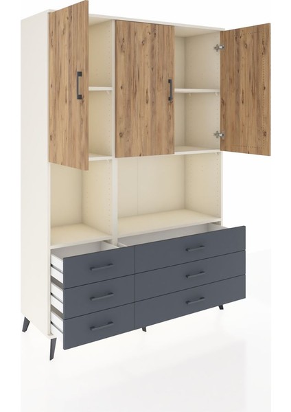 Hyperion Dolap 6 Raflı 6 Çekmeceli 3 Kapaklı 132X44X195 Aytaşı-Çam/antrasit indirimleri
