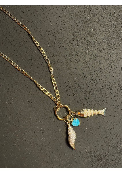 Çelik Balık 14K Kaplama Deniz Kabuğu Charmlı Kolye modelleri