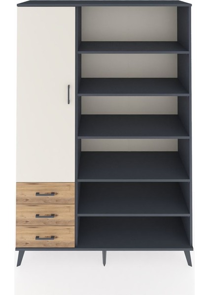 Hyperion Dolap 9 Raflı 3 Çekmeceli 3 Kapaklı 132X44X195 Antrasit-Aytaşı/çam