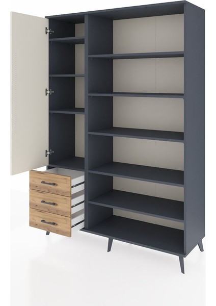 Hyperion Dolap 9 Raflı 3 Çekmeceli 3 Kapaklı 132X44X195 Antrasit-Aytaşı/çam modelleri