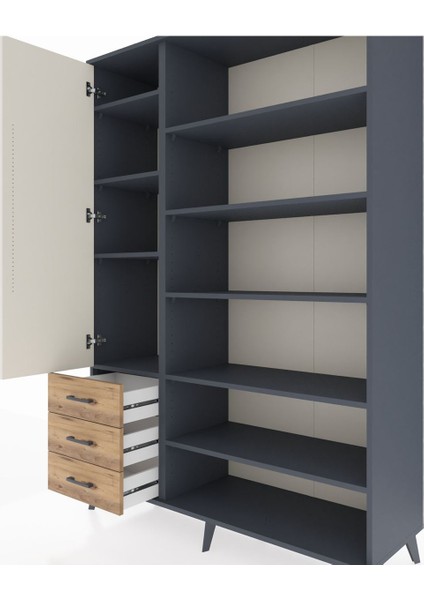 Hyperion Dolap 9 Raflı 3 Çekmeceli 3 Kapaklı 132X44X195 Antrasit-Aytaşı/çam fırsatları