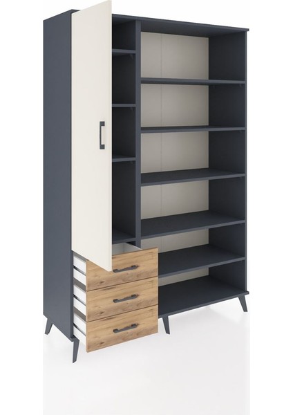 Hyperion Dolap 9 Raflı 3 Çekmeceli 3 Kapaklı 132X44X195 Antrasit-Aytaşı/çam indirimleri