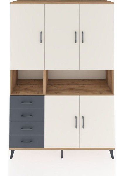 Hyperion Dolap 7 Raflı 4 Çekmeceli 5 Kapaklı 132X44X195 Çam-Aytaşı/antrasit