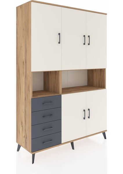 Hyperion Dolap 7 Raflı 4 Çekmeceli 5 Kapaklı 132X44X195 Çam-Aytaşı/antrasit fiyatları