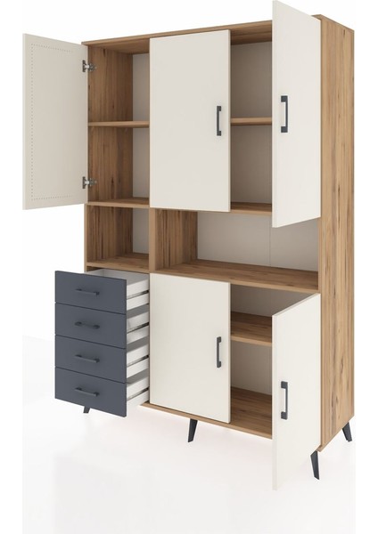 Hyperion Dolap 7 Raflı 4 Çekmeceli 5 Kapaklı 132X44X195 Çam-Aytaşı/antrasit modelleri