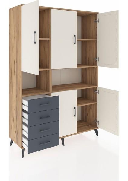 Hyperion Dolap 7 Raflı 4 Çekmeceli 5 Kapaklı 132X44X195 Çam-Aytaşı/antrasit indirimleri