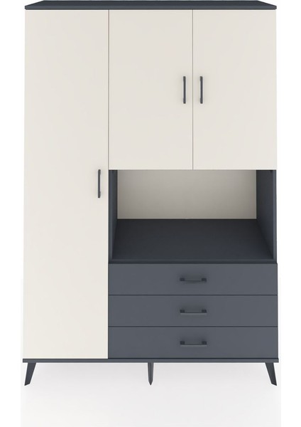 Hyperion Dolap 6 Raflı 3 Çekmeceli 3 Kapaklı 132X44X195 Antrasit-Aytaşı/antrasit