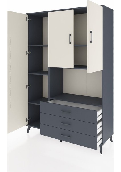 Hyperion Dolap 6 Raflı 3 Çekmeceli 3 Kapaklı 132X44X195 Antrasit-Aytaşı/antrasit modelleri