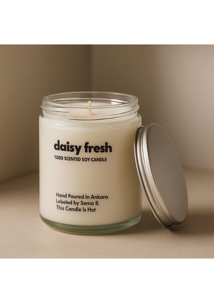 : Daisy Fresh : Cam Kavanozda Kokulu %100 Soya Mum (Çiçek Özleri, Pudra, Lavanta, Ylang Ylang)