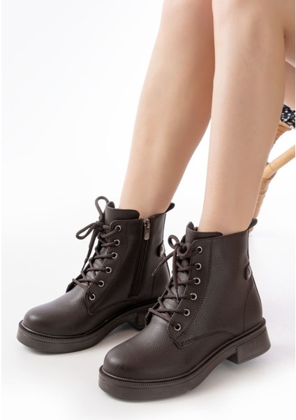 02-2003 Kahve Galata Bağcıklı Fermuarlı Günlük Kadın Bot