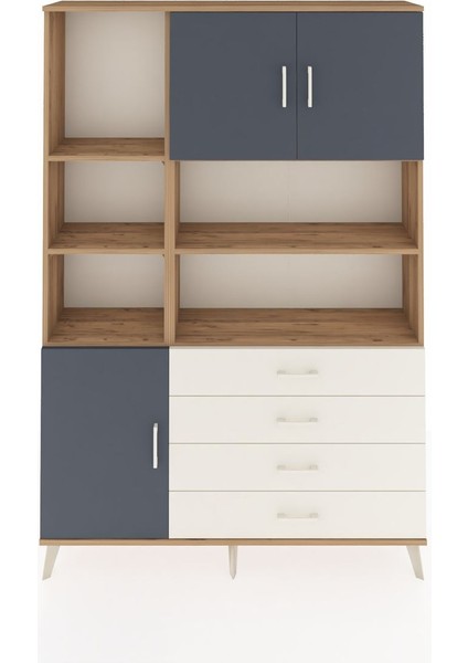 Arges Dolap 8 Raflı 4 Çekmeceli 3 Kapaklı 132X30X195 Çam-Antrasit/aytaşı