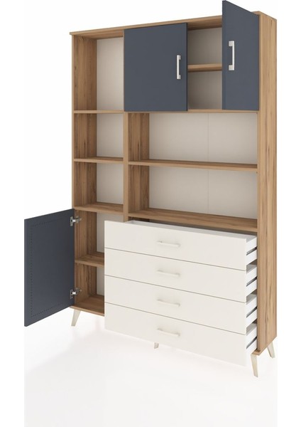 Arges Dolap 8 Raflı 4 Çekmeceli 3 Kapaklı 132X30X195 Çam-Antrasit/aytaşı modelleri
