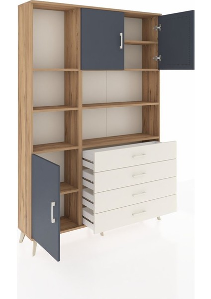 Arges Dolap 8 Raflı 4 Çekmeceli 3 Kapaklı 132X30X195 Çam-Antrasit/aytaşı indirimleri